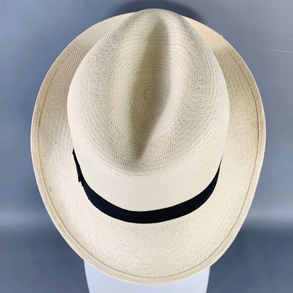 BORSALINO Size S Beige Black Straw Fedora - Picture 4 of 10